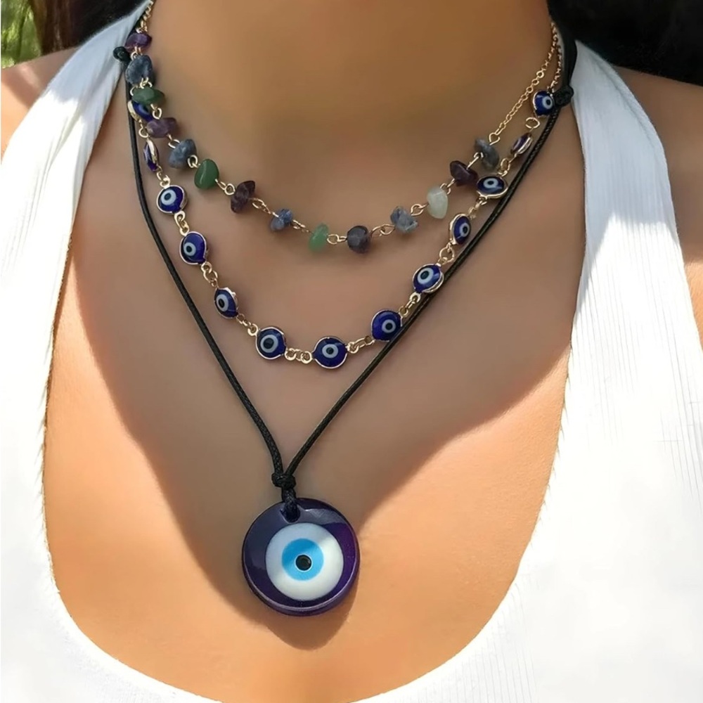 3 Piece  Gemstone Layered Necklace Set –  Protection Jewelry NWT